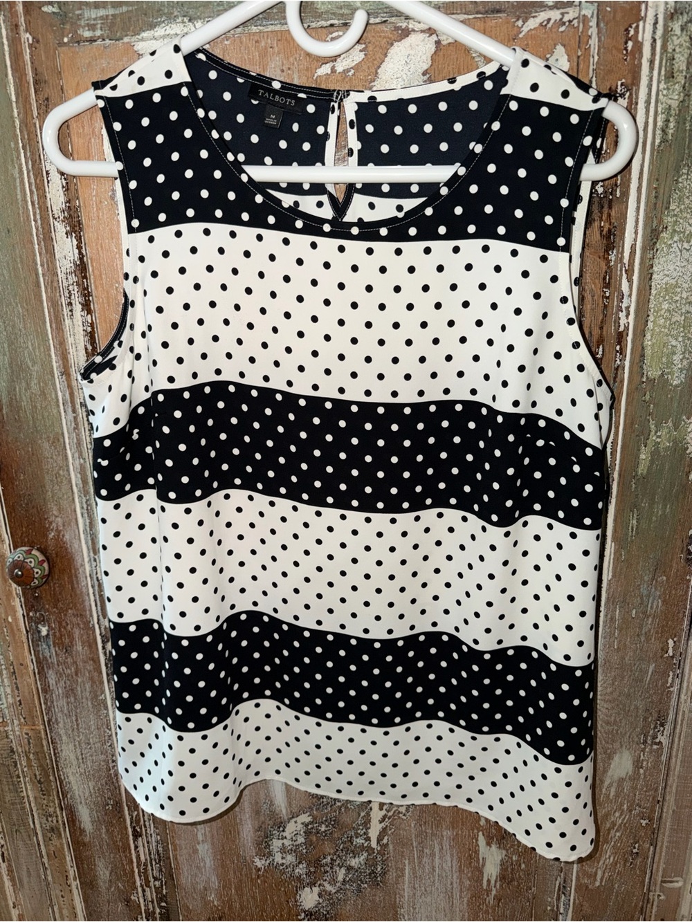 Talbots Women’s Medium Black & White Polka Dot Sleeveless Blouse Top